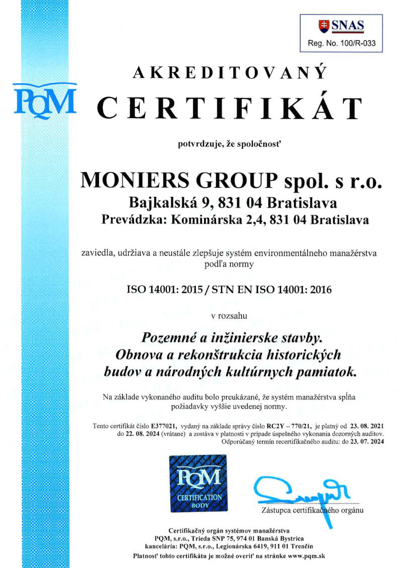Certifikát ST EN ISO 14001
